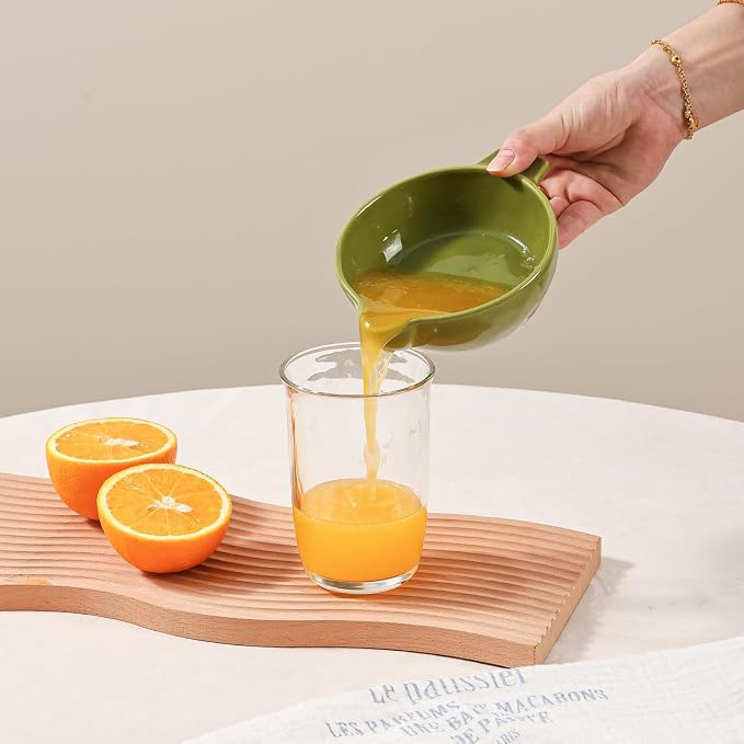 Ceramic Citrus Lemon Orange Juicer Manual Squeezer, Hand Juicer Reamer | Rotation Press with Strainer Lid, Spout, Handle, Dishwasher Safe, Easy to Clean