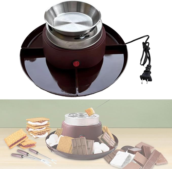Electric Flameless Roaster with 4 Detachable Trays Marshmallow Roaster Kit for Indoor Holiday Wedding Parties- Reddish Brown