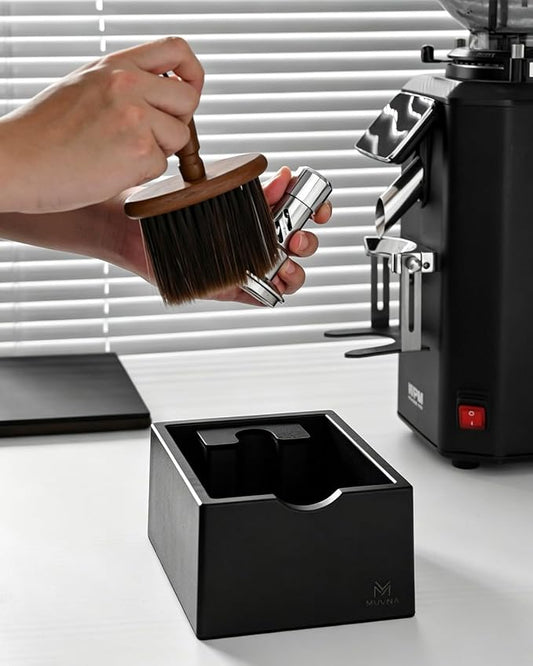 Espresso Knock Box with Coffee Brush, 15 Coffee Puck Container with Silicone Knock Bar, Anti-Slip Base & Tamping Station, Espresso Machine Accessory for Home Kitchen & Coffee Bar(Black)
