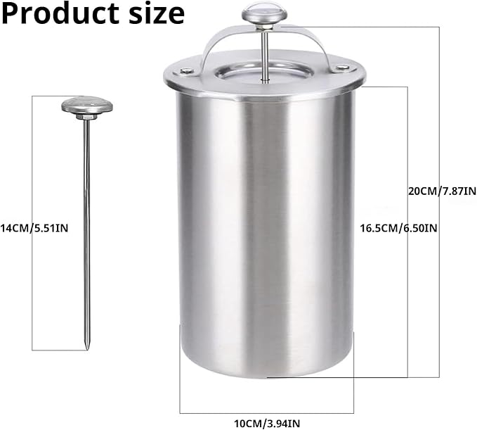 Deli Meat Press Stainless Steel with Thermometer - 1 to 1.2 Kg Lunch Meat Press Mold for Deli Meats Homemade Ham Maker Lunch Meats Presss for Making Sandwich, Delimeat, Lunchmeat (Flake Handle)