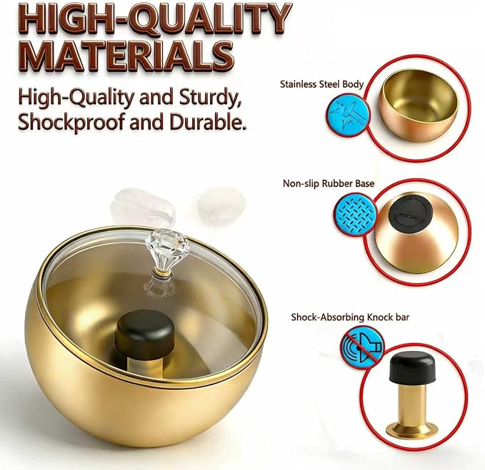 Upgraded Stainless Steel Espresso Knock Box Coffee Knock Box with Glass Lid and Magnetic Removable Knock Bar, Holds 20Double Espresso pucks & Coffee Grounds (GOLD)