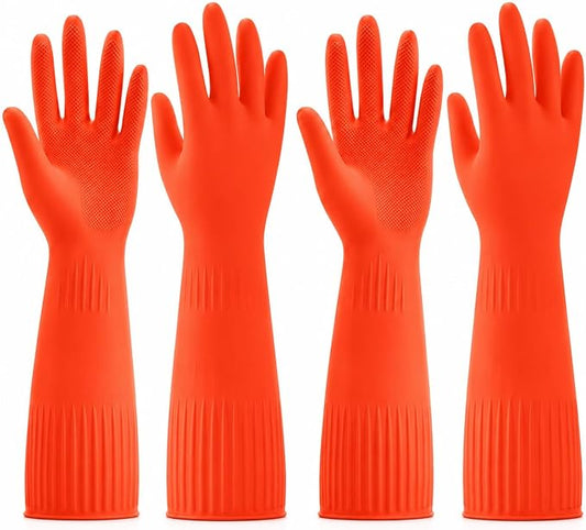Disfore Rubber-Gloves Dishwashing Gloves for Cleaning-Kitchen - 2 Pairs Long Household Cleaning Gloves for Washing Dishes