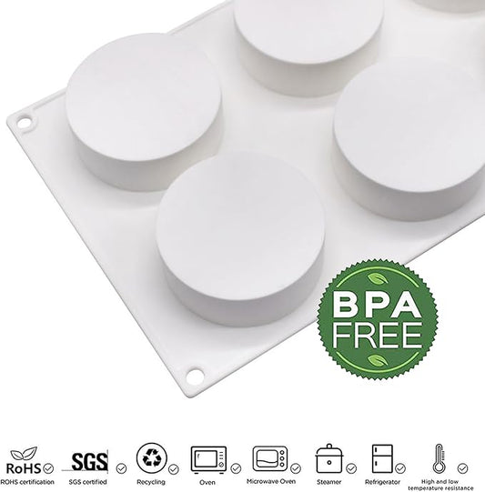 OCPO KITCHEN Cylinder Silicone Molds for Baking Mousse Cake, 3D Silicone Baking Mold for Candy Pastry Chocolate Truffle Cupcake Jelly Cookie Pudding Cake Decoration Mold, Flat Cylinder (6-Cavity)