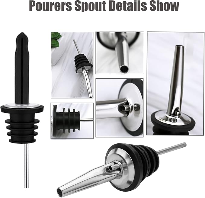 Pafusen 12 Pack Liquor Bottle Pourers, Liquor Pour Spout for Liquor Bottles, Stainless Steel Olive oil Dispenser Spout, Alcohol Pourer Spouts Dust Caps Long Covers, Gold