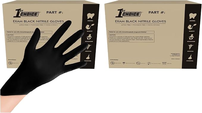 1st Choice Black Nitrile Gloves Disposable Latex Free - Exam Grade Black Gloves for Cooking, Medical, Dental, Cleaning - 4mil