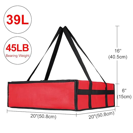 Insulated Pizza Delivery Bag for Carry Hot, 20" x 20" x 6", Red, 1Pk | Carrier Warmer for Hot/Cold Food, Insulated Food Delivery Bag, Insulated Grocery Cooler Bags for Catering/Drivers, Commercial