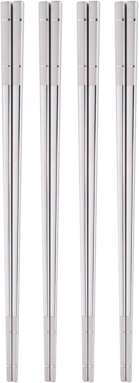 Reusable Stainless Steel Chopsticks,Dishwasher Safe , Easy to Use(4 PCS,Silver)