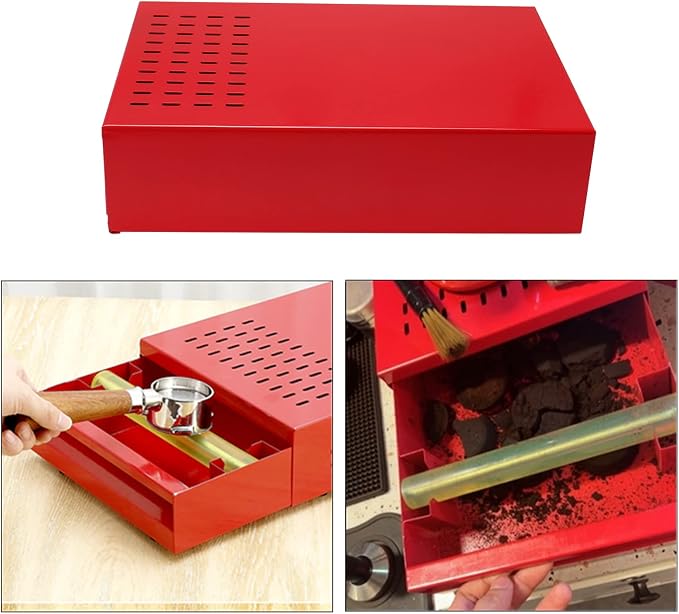 DIBTSA Large Size Espresso Coffee Knock Box Drawer, Stainless Steel Pull-Out Style Coffee Grounds Powder Container Bin for Cafes Restaurant Home Bar, 14.96 x 10.03 x 3.93 inch (Red)