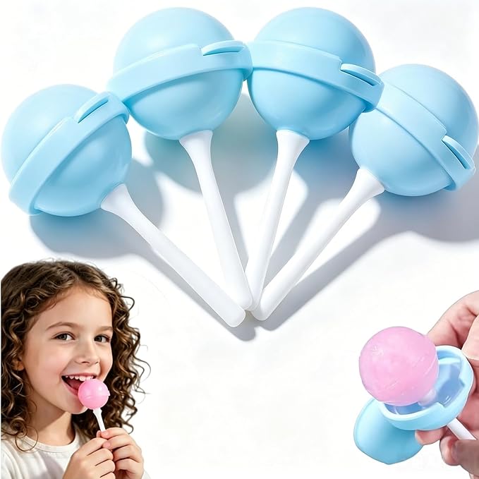 4PC Silicone Lollipop Ice Cream Maker, Reusable Homemade Popsicle Molds, Colorful DIY Lollipop Ice Cream Mold, Funny Silicone Popsicle Molds for Juice Yogurt Frozen Treats, Summer Party (Blue)