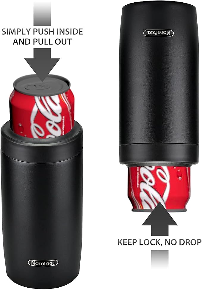 Morefeel 4-in-1 Insulated Can Cooler for 12 oz Cans & Bottles | 304 Stainless Steel Can Holder Fits 12 Oz Slim Cans, Standard Cans, Beer Bottles & Works as A Open Cup; Dishwasher Safe