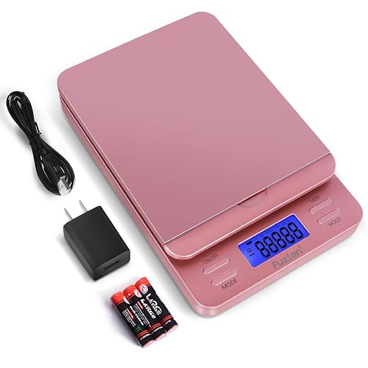 Fuzion Shipping Scale, Digital Postage Scale for Packages 86 lb/0.1oz with Hold and Tare, Postal Scale with Flip Holder, Package Scale for Small Business, Battery & AC Adapter, Rose Gold