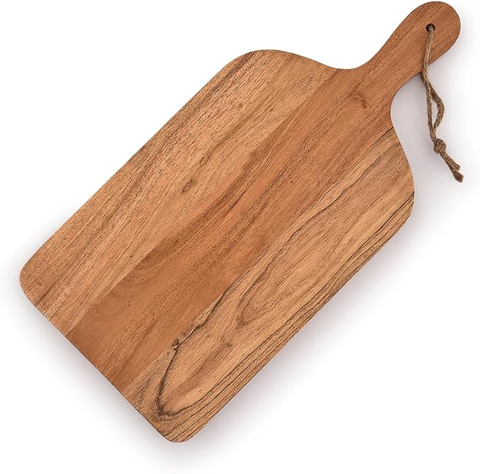 Acacia Wood Paddle Cutting Boards with handle for Kitchen, Cheese, and Food Serving Tray, Charcuterie Boards (15" x 7" x 0.65")