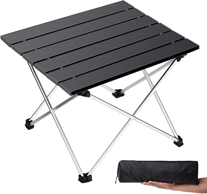 Grope Portable Camping Table,Aluminum Folding Beach Table (Black-S) | Portable & Easy to Carry, With Carry Bag for Camping, Prefect for Outdoor, Picnic, BBQ, Cooking, Festival, Beach, Home Use