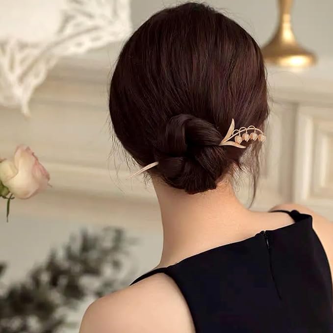 Lawie 10 Pack Gold Hair Sticks Flower Leaf Decorative Metal Long Hair Pins Bun Holders Chopsticks for Hair Chinese Hanfu Costume Retro Vintage Fancy Headpieces Accessories for Women Girls