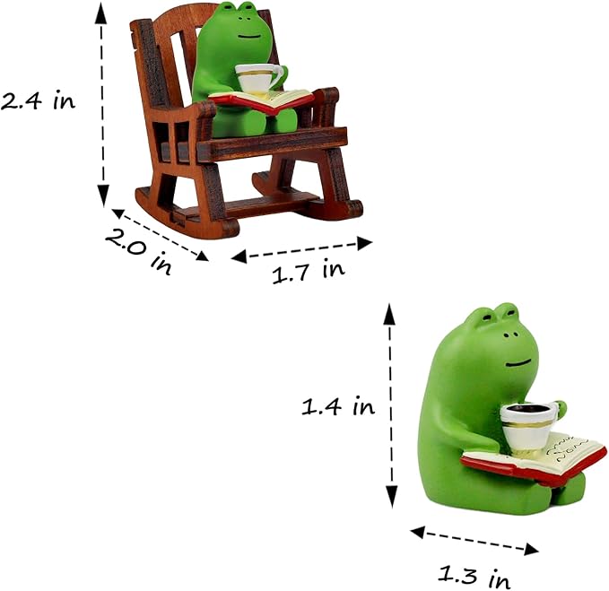 Refintural Miniature Frog Figurines - Funny Frog Sculpture for Shelf, Desk Decoration - Frog Desk Accessories - Perfect Cute Frog Gift for Frog Lovers（Rocking Chair）
