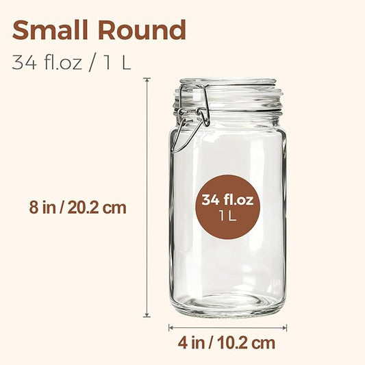 ComSaf Glass Jars with Airtight Lid Set of 3, Mason Jars 32 oz, Pickling Jar, Canning Jar 32oz, 32 oz Glass Containers with Lids for Kitchen, Pickle, Flour, Cereal, Pasta, Sugar, Herb