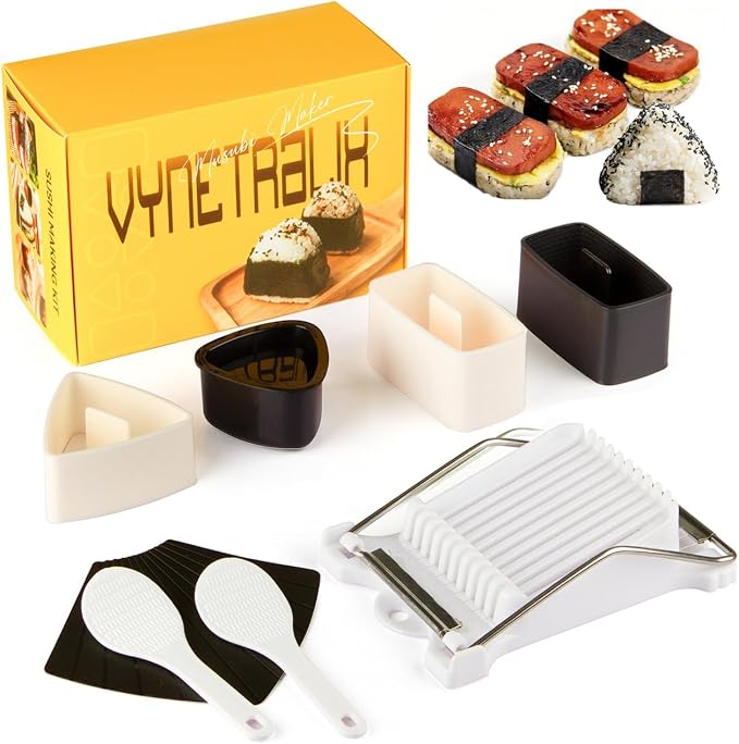Musubi Press Mold Kit, 8-in-1 Hawaiian Musubi Maker Set | Luncheon Meat Slicer, Heart & Triangle Shapes for Sushi and Bento Making BPA-Free & Non-Stick, Easy to Clean