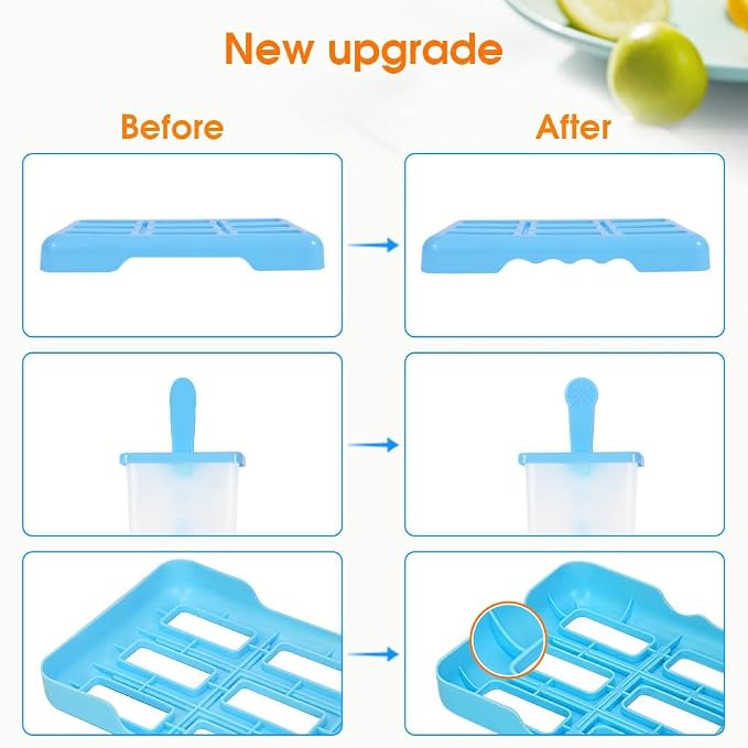 9 Cavities Popsicles Molds, Without BPA Popsicle Molds with Built-in Popsicle Stick, DIY Popsicle Molds with Cleaning Brush and Funnel
