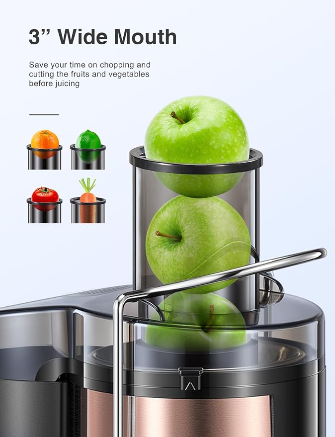 Juicer Machine 800W Centrifugal Juicer with Wide Mouth Feed Chute | For Fruits And Vegetables, Stainless Steel, BPA-Free Parts, Easy To Clean, Rose Gold Finish, Fast Juice Extraction