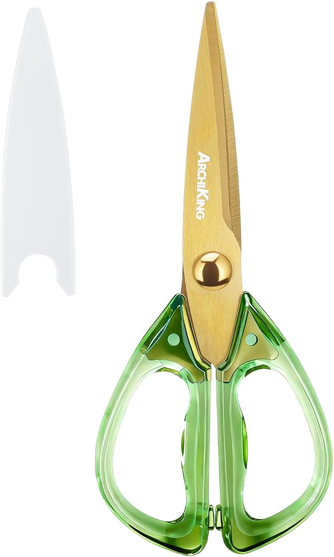 8.0inch Kitchen Shears, Sharp Stainless Steel Meat & Poultry Scissors, Transparent Green Acrylic Handle, All Purpose Utility Cooking Scissors for Kitchen/BBQ/Home/Office