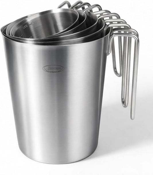 Newness 5-Pack Stainless Steel Measuring Cups Set, Metal Measuring Cup | (3 Marking, Cup/ML/Oz Scale)(2, 3, 4, 6 & 8 Cup) Metal Measuring Cup with Handle For Prepping, Baking and Cooking, Dishwasher