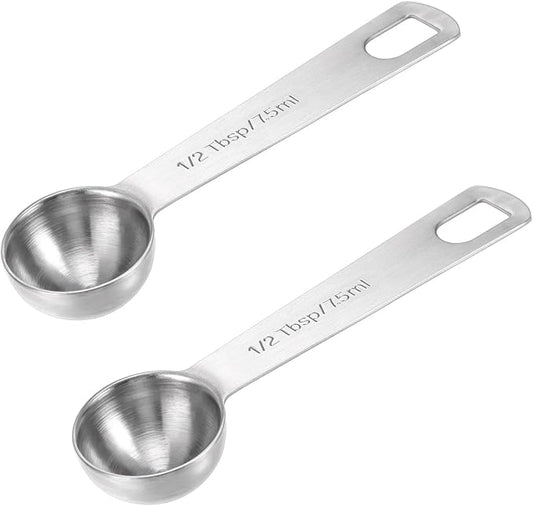 2 Pcs 1/2 Tablespoon Measuring Spoon - Stainless Steel Teaspoons (7.5ml) Coffee Scoop and Tablespoon Measuring Spoon - Metal Kitchen Gadgets for Cooking and Baking