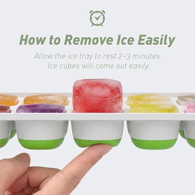 ChefAide Ice Cube Tray with Lid, 2 Packs 28 Cubes Durable Stackable Ice Cube Trays for Freezer with Removable Lids, Easy-Release Plastic & Silicone Ice Tray for Cocktail, Coffee