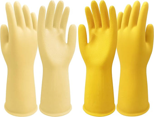Disfore Rubber-Gloves Dishwashing Gloves for Cleaning-Kitchen - 2 Pairs Long Household Cleaning Gloves for Washing Dishes
