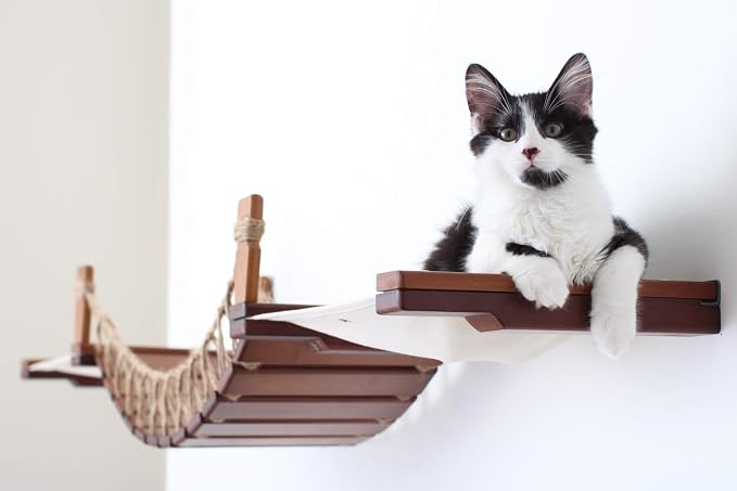 CatastrophiCreations Cat Bridge Wall-Mounted Play and Lounge Toy Cat Tree with Fabric Lounger for Pets - Natural/Charcoal Gray, One Size (524347148UNNAT)