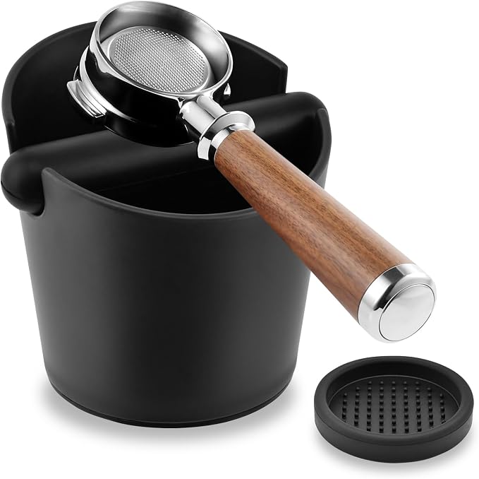 Coffee Knock Box, 5 Inch Espresso Dump Bin with Detachable Knock Rod & Silicone Tamper Pad, Non-Slip Base for Home Office Espresso Machine Accessories