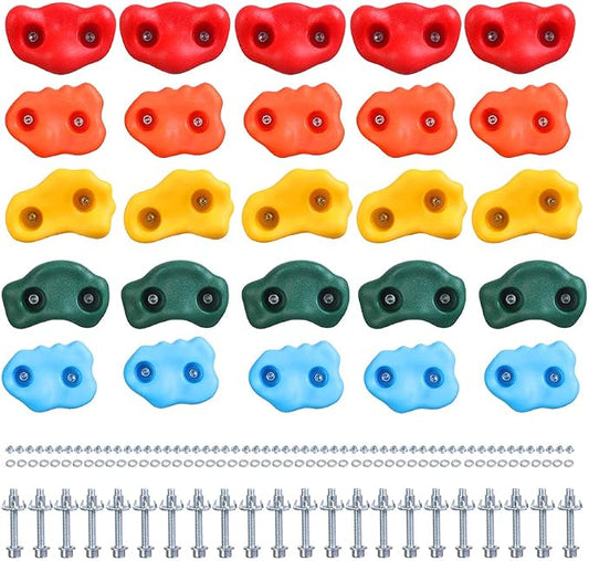 25 Rock Climbing Holds for Kids Climber With Hardware, Wall Holds and Grips for Indoor and Outdoor Playground Play Set