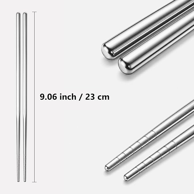 Metal Chopsticks 6 Pairs - Reusable 304 Stainless Steel Chopsticks Dishwasher Safe, Non-Slip Lightweight Chop Sticks, Korean Japanese Chinese Chop Sticks Gift Set (Silver)
