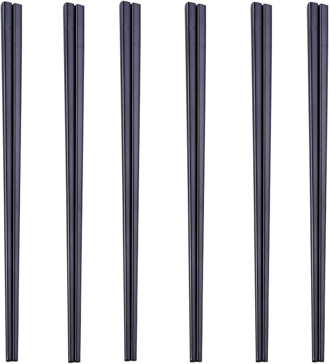 Stainless Steel Chopsticks,Reusable ,Dishwasher Safe , Easy to Use（6 PCS,black）