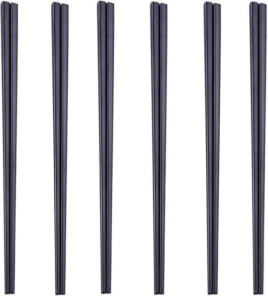 Stainless Steel Chopsticks,Reusable ,Dishwasher Safe , Easy to Use（6 PCS,black）