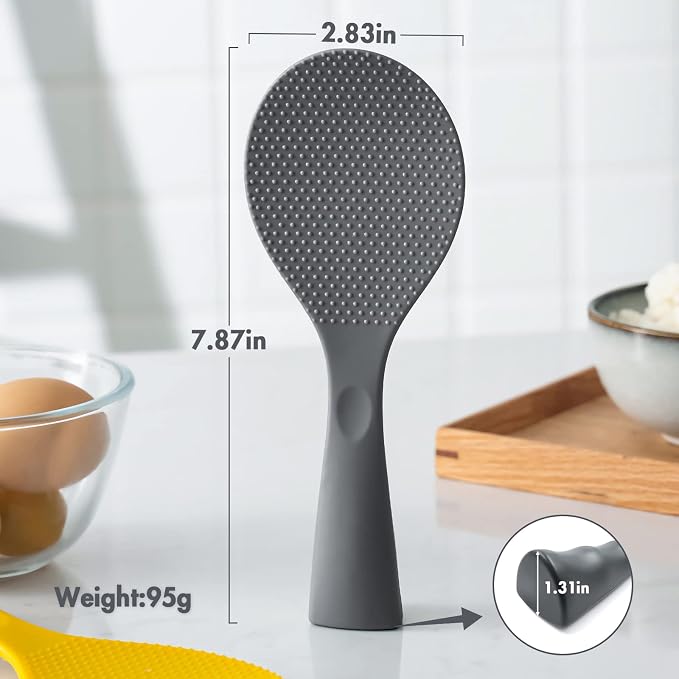 Silicone Standing Rice Spatula with Non-Stick Paddle, Heat Resistant Rice Cooker Spoon, Serving Spoon - Space Gray