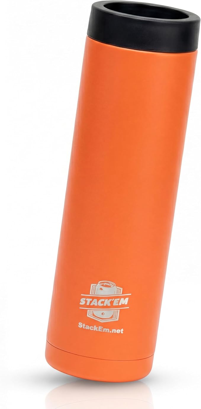 Stack'Em Patented Double Can Cooler Insulator - Holds Two 12 oz Cans - Stainless Steel Stackable Thermocooler - Reusable Drink Holder for Beer, Seltzer, Soda, Energy Drinks (Orange)