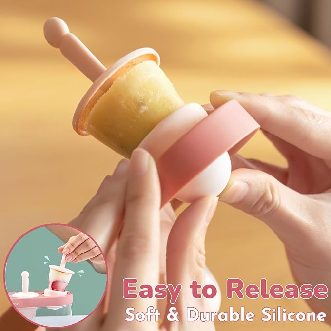 Silicone Small Mini Popsicles Molds, 4 Easy-release Homemade Ice Pop Molds Set with Sticks, BPA Free (Pink)