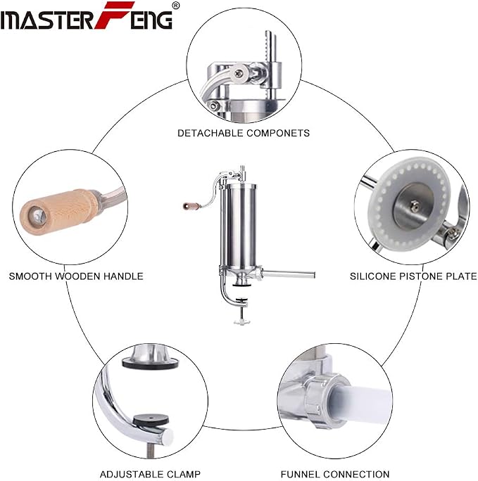 Sausage Stuffer, Vertical Stainless Steel Sausage Maker Packed with 8 Tubes, Commercial and Household Use (5LBS VERTICAL)