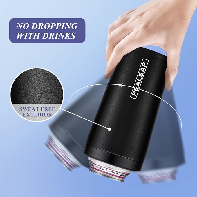 Pealeap 4-in-1 Insulated Slim Can Cooler for All 12oz Cans & Beer Bottles | Double-walled Stainless Steel Vacuum Can Cozy | Keep 8Hrs Cold | Universal Fits 12oz Drinks | No Sweat | Cup Holder Friendly