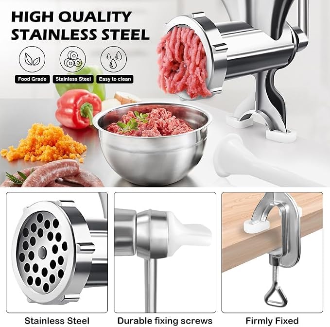 Meat Grinder with Sausage Stuffer Hand Operated for Meat Grinding & Sausage Filling Ideal for Complementary Food Household Restaurant & Outdoor Use-cy2