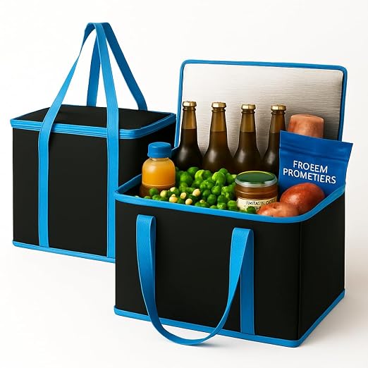 musbus XL-Large Insulated Grocery Shopping Bags, Black, Reusable Bag,Thermal Zipper,Collapsible,Tote,Cooler,BLACK BLUE