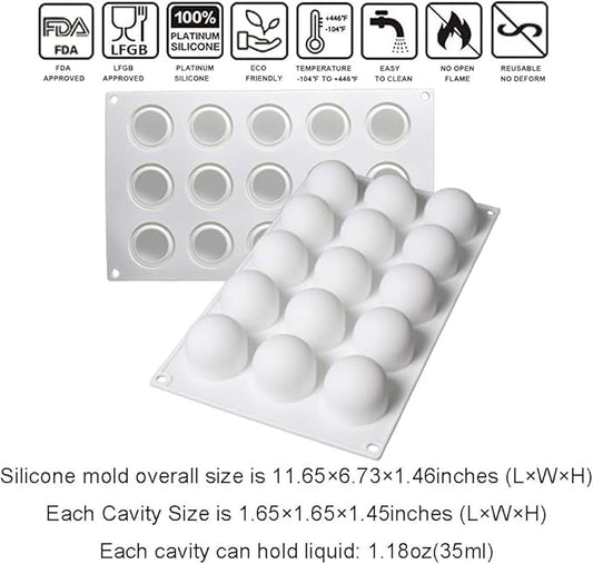OCPO Kitchen Truffle Silicone Mold for Baking Mousse Cake French Dessert Pastry Chocolate Pudding Cupcake, Non-Stick & Easy Release, Truffle Ball Shape (15-Cavity)