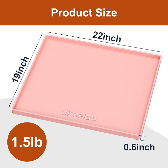 ukeetap 22" x 19" Extra Thick Silicone Mat Waterproof with Raised Edge, Under Sink Mat for Kitchen & Bathroom, Kitchen Cabinet Liner, Multi-Purpose for Storage & Protection, Pink