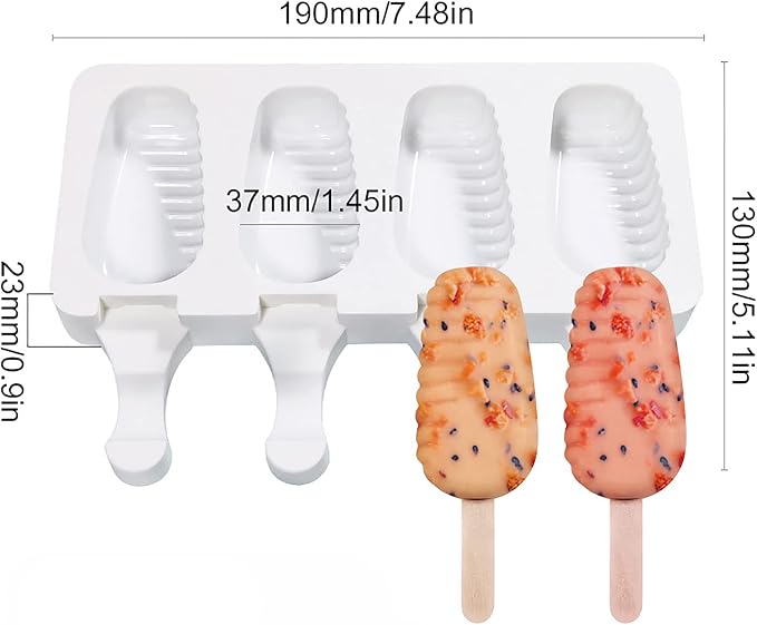 Vilihkc 2 Pack 4 Cavity Silicone Popsicle Molds for Kids, 8 Popsicles, Red, Cylinder