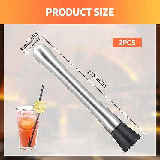 2 PCS Muddler for Cocktails,8" Stainless Steel Cocktail Muddler for Lemonade, Lemon Smasher Bartender Accessories, Crushes Ice,Fruits & Herbs, Bartender Tool for Home,Bar Use,Lemonade stand supplies