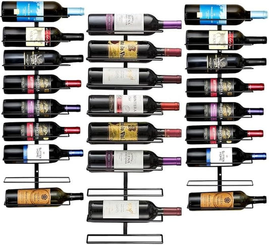 Sorbus Wall Mount Wine Rack 3-Pack – Holds 9 Bottles Each – Black Metal Wine Bottle Holders for Wall, Modern Wine Rack for Home Bar, Kitchen