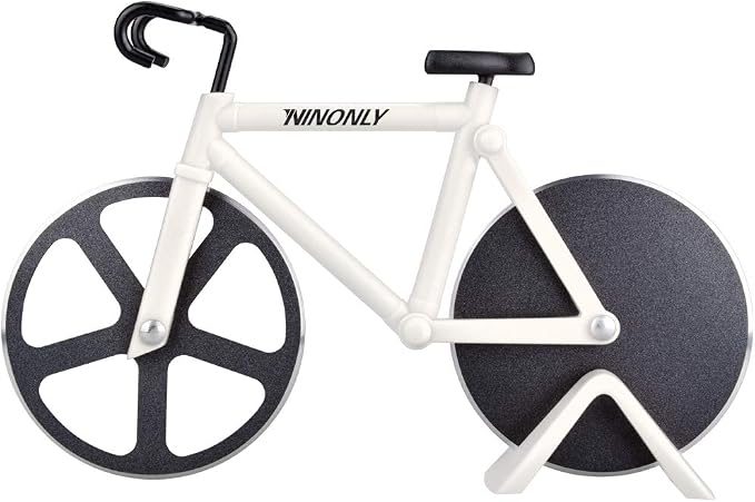 Ninonly Bicycle Pizza Cutter Wheel,Non-stick Bike Pizza Slicer,Stainless Steel Cutting Wheels With a Stand for Pizza Lovers, Housewarming Gifts Cool Kitchen Gadget Cool Men's Gift