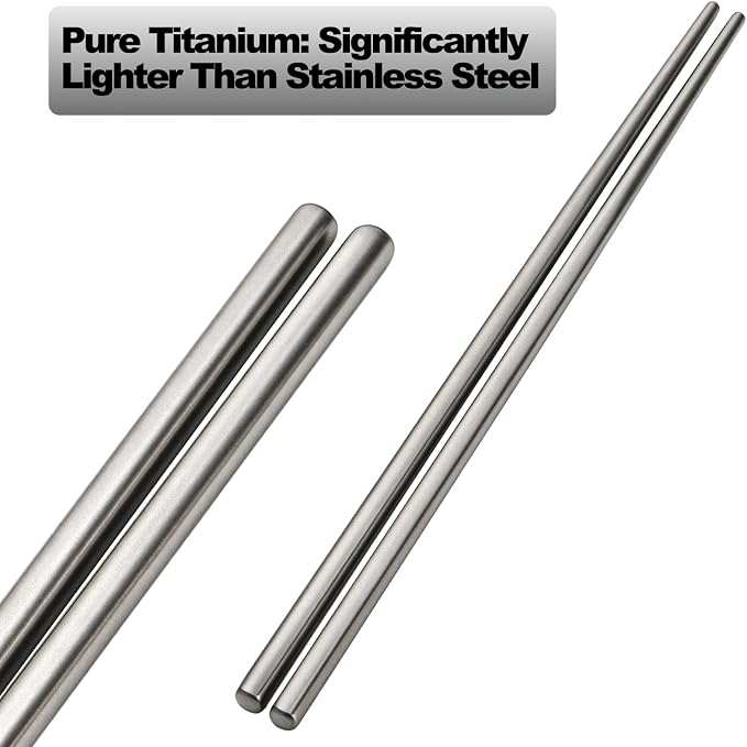 Nicunom 5 Pairs Pure Titanium Chopsticks, Ultralight Titanium Metal Chopsticks Dishwasher Safe Non-Slip Reusable Chopstick for Home Camping Travel, Silver Chop Sticks Gift Set