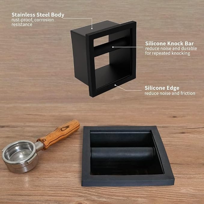 watchget Bottomless Espresso Knock Box, Built-in Coffee Ground Container | Detachable Rubber Rod; Desktop Waste Bin for Commercial Coffee Bar Shop