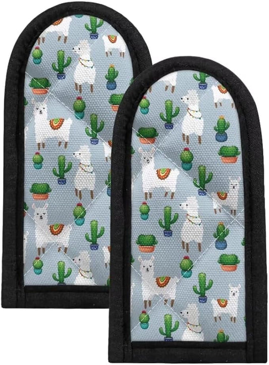 Coldinair Cartoon Cactus Alpaca Hot Handle Holder Flame Black Heat Protecting Polyester Handle Cast Iron Skillets 2Pcs Cast Iron Skillet Handle Cover for Kitchen